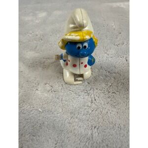 Vintage 1982 Galoob Smurfs Jokey Smurf Wind Up Toy Peyo Hong Kong Retro 80s